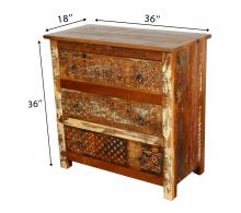 SOLID RECLAIMED TEAK WOOD HAND CARVED DRESSER BUREAU CABINET 3 DRAWERS