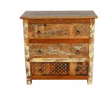 SOLID RECLAIMED TEAK WOOD HAND CARVED DRESSER BUREAU CABINET 3 DRAWERS