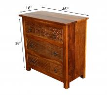 SOLID RECLAIMED TEAK WOOD HAND CARVED DRESSER BUREAU CABINET 3 DRAWERS