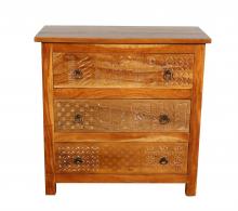 SOLID RECLAIMED TEAK WOOD HAND CARVED DRESSER BUREAU CABINET 3 DRAWERS