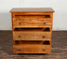 SOLID RECLAIMED TEAK WOOD HAND CARVED DRESSER BUREAU CABINET 3 DRAWERS