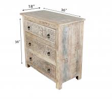 SOLID RECLAIMED TEAK WOOD HAND CARVED DRESSER BUREAU CABINET 3 DRAWERS