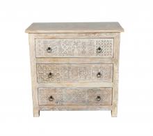 SOLID RECLAIMED TEAK WOOD HAND CARVED DRESSER BUREAU CABINET 3 DRAWERS