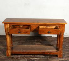 SOLID RECLAIMED TEAK WOOD CONSOLE WITH 2 DRAWERS & SHELF