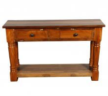 SOLID RECLAIMED TEAK WOOD CONSOLE WITH 2 DRAWERS & SHELF