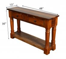 SOLID RECLAIMED TEAK WOOD CONSOLE WITH 2 DRAWERS & SHELF