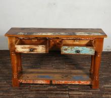 SOLID RECLAIMED TEAK WOOD CONSOLE WITH 2 DRAWERS & SHELF