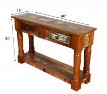 SOLID RECLAIMED TEAK WOOD CONSOLE WITH 2 DRAWERS & SHELF