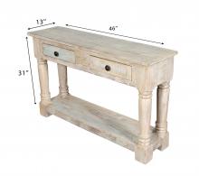 SOLID RECLAIMED TEAK WOOD CONSOLE WITH 2 DRAWERS & SHELF