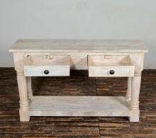 SOLID RECLAIMED TEAK WOOD CONSOLE WITH 2 DRAWERS & SHELF