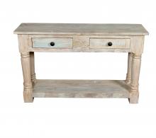 SOLID RECLAIMED TEAK WOOD CONSOLE WITH 2 DRAWERS & SHELF