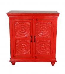 SOLID HAND CARVED RECLAIMED TEAK 2 DOOR DECORATIVE STORAGE CABINET