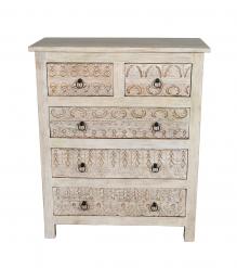 SOLID RECLAIMED TEAK WOOD HAND CARVED DRESSER BUREAU CABINET 5 DRAWERS