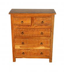 SOLID RECLAIMED TEAK WOOD HAND CARVED DRESSER BUREAU CABINET 5 DRAWERS