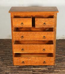 SOLID RECLAIMED TEAK WOOD HAND CARVED DRESSER BUREAU CABINET 5 DRAWERS