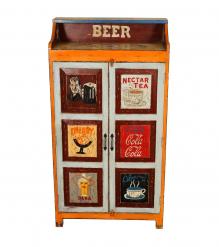 SOLID WOOD HAND PAINTED ADVERTISING 2 DOOR STORAGE CABINET