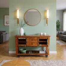 WOOD/IRON 2 DRAWER GLASS CONSOLE