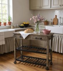 SOLID WOOD & IRON KITCHEN TROLLEY ON WHEELS