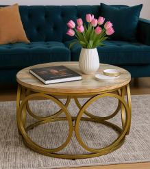 SOLID RECLAIMED TEAK WOOD & IRON COFFEE TABLE