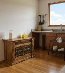 SOLID RECLAIMED TEAK WOOD W/ DECORATIVE IRON  BAR