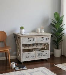 SOLID WOOD WINE BAR KITCHEN TROLLEY