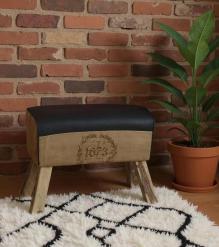 LEATHER, CLOTH & WOOD UPHOLSTERED BENCH
