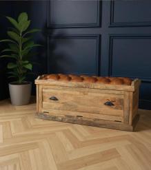 Wood Trunk w/ Upholstered Leather top