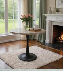 ROUND SOLID WOOD TOP & IRON BASE TABLE