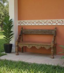 RECLAIMED CARVED TEAK WOOD BENCH