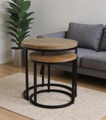SET OF 2 SOLID WOOD & IRON NESTING TABLES