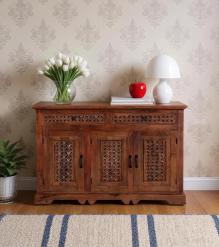 CARVED WOOD SIDEBOARD W/ 3 DOORS & DRAWERS