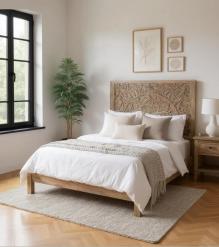 HAND CARVED SOLID WOOD Queen bed