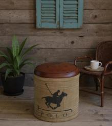 CANVAS & LEATHER POUF OTTOMAN STOOL