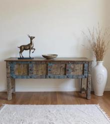VINTAGE RECLAIMED CARVED TEAK CONSOLE TABLE