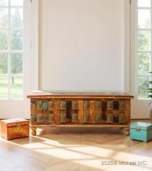 Brass Inlay Buddha Reclaimed Wood Trunk