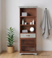 TALL IRON & SOLID WOOD CABINET