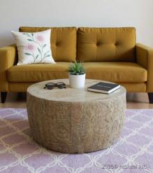 HAND CARVED SOLID WOOD ROUND COFFEE TABLE