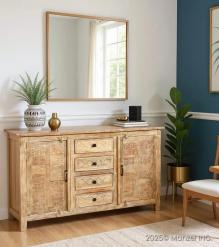 SOLID RECLAIMED TEAK WOOD SIDEBOARD CABINET W/ 4 DRAWERS & 2 DOORS