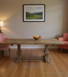 SOLID WOOD PEDESTAL TRESTLE TABLE W / EXTENSIONS