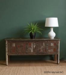 RECLAIMED WOOD CONSOLE / SOFA TABLE W/ INLAID TRIM PIECES