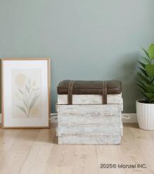 SOLID WOOD & LEATHER STOOL 