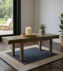EXTENDABLE SOLID WOOD DINING TABLE W/ SELF-STORING EXTENSIONS