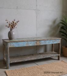 HAND CARVED SOLID RECLAIMED WOOD CONSOLE TABLE