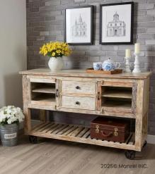 SOLID WOOD & IRON 2 DRAWER GLASS CONSOLE