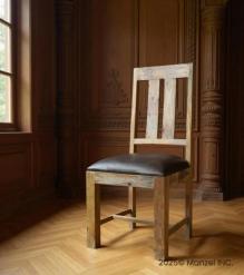 SOLID WOOD DINING CHAIR W/ GENUINE LEATHER UPHOLSTERED SEAT