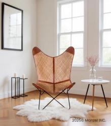 WOVEN MATERIAL, LEATHER & IRON BUTTERFLY CHAIR