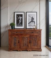 CARVED WOOD SIDEBOARD W/ 3 DOORS & DRAWERS