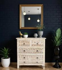 SOLID RECLAIMED TEAK WOOD HAND CARVED DRESSER BUREAU CABINET 5 DRAWERS