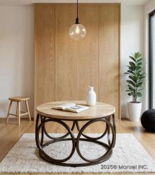 SOLID RECLAIMED TEAK WOOD & IRON ROUN COFFEE TABLE