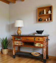SOLID RECLAIMED TEAK WOOD SIDEBOARD ISLAND W/ 5 DRAWERS & CASTERS